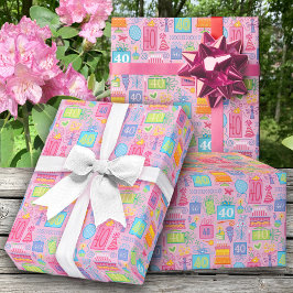 40e Verjaardag Floral Cake Balloons Pet Cadeaus Cadeaupapier