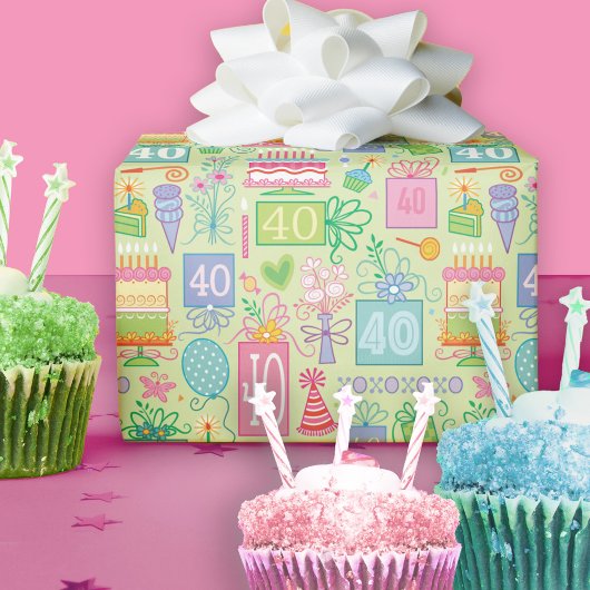 40e Verjaardag Floral Cake Balloons Pet Cadeaus Cadeaupapier