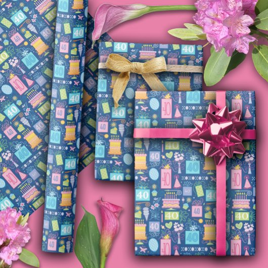 40e Verjaardag Floral Cake Balloons Pet Cadeaus Cadeaupapier