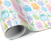 40e Verjaardag Floral Cake Balloons Pet Cadeaus Cadeaupapier (Rol Hoek)