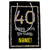 40e verjaardag: Floral Flowers Number, Custom Name Medium Cadeauzakje (Voorkant)