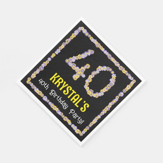 40e verjaardag: Floral Flowers Number, Custom Name Servet (Hoek)