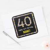 40e verjaardag: Floral Flowers Number, Custom Name Vierkante Sticker (Envelop)