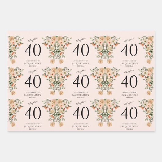 40e  verjaardag Floral Inpakpapier Vel (Voorkant)
