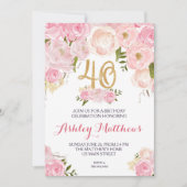 40e verjaardag Floral Invitation, Kaart (Voorkant)