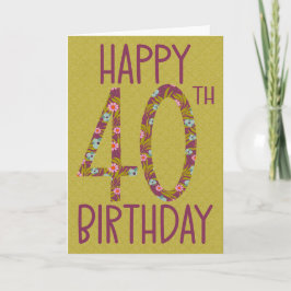 40e verjaardag Floral Kaart
