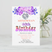40e verjaardag Floral Paars Disco Ball Kaart (Staand voorkant)