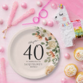 40e  verjaardag Floral Papieren Bordje (Feest)