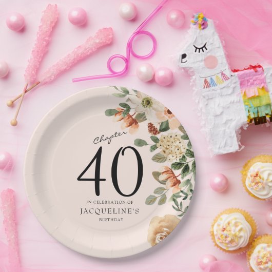 40e  verjaardag Floral Papieren Bordje (Feest)