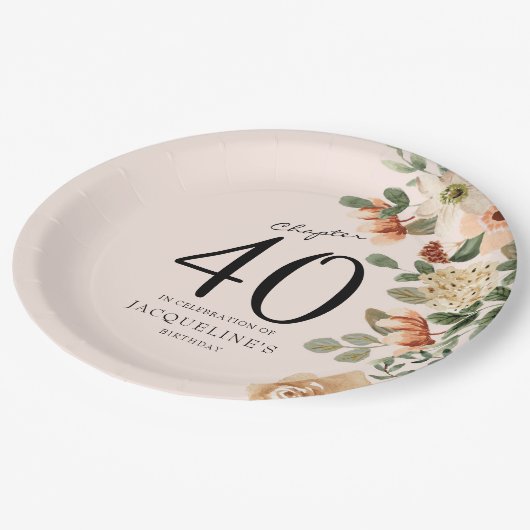 40e  verjaardag Floral Papieren Bordje (Gekanteld)