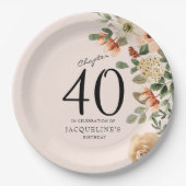 40e  verjaardag Floral Papieren Bordje (Voorkant)