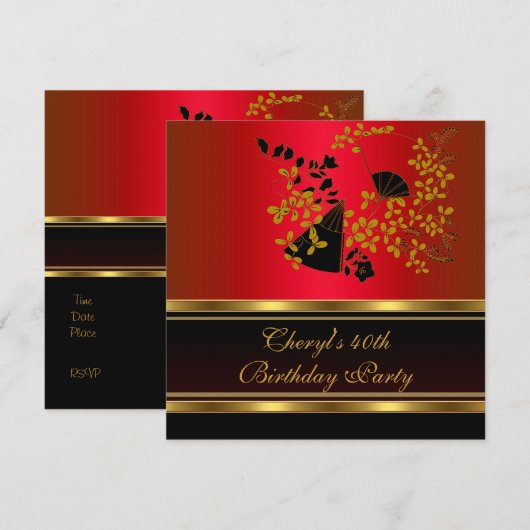 40e verjaardag Floral Red Black Gold patroon Kaart (Voorkant / Achterkant)