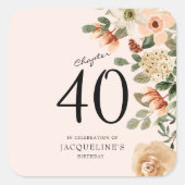 40e verjaardag Floral Vierkante Sticker (Voorkant)