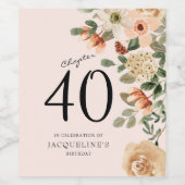 40e  verjaardag Floral Wijn Etiket (Enkel label)