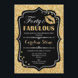 40e verjaardag - Forty Fabulous Gold Zwart Kaart<br><div class="desc">40e verjaardag uitnodiging. Elegant zwart wit design met faux glitter goud. Beschikt over lippen kus,  confetti en script lettertype. Perfect voor een elegant verjaardagsfeestje. Dertig Fabulous! Stuur me een bericht als je verder moet worden aangepast.</div>
