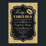 40e verjaardag - Forty Fabulous Gold Zwart Kaart<br><div class="desc">40e verjaardag uitnodiging. Elegant zwart wit design met faux glitter goud. Beschikt over lippen kus,  confetti en script lettertype. Perfect voor een elegant verjaardagsfeestje. Dertig Fabulous! Stuur me een bericht als je verder moet worden aangepast.</div>