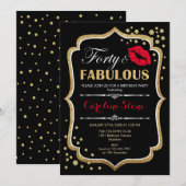 40e verjaardag - Forty Fabulous Gold Zwart Rood Kaart (Voorkant / Achterkant)