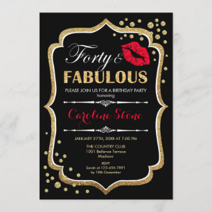 40e verjaardag - Forty Fabulous Gold Zwart Rood Kaart