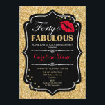 40e verjaardag - Forty Fabulous Gold Zwart Rood Kaart<br><div class="desc">40e verjaardag uitnodiging. Elegant zwart wit design met faux glitter goud. Beschikt over rode lippen kus,  confetti en script lettertype. Perfect voor een elegant verjaardagsfeestje. Dertig Fabulous! Stuur me een bericht als je verder moet worden aangepast.</div>