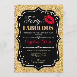 40e verjaardag - Forty Fabulous Gold Zwart Rood Kaart