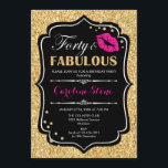 40e verjaardag - Forty Fabulous Gold Zwart Roze Kaart<br><div class="desc">40e verjaardag uitnodiging. Elegant zwart wit design met faux glitter goud. Beschikt over roze lippen kus,  confetti en script lettertype. Perfect voor een elegant verjaardagsfeestje. Dertig Fabulous! Stuur me een bericht als je verder moet worden aangepast.</div>
