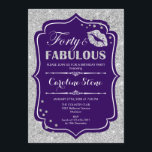 40e verjaardag - Forty Fabulous Paarse Silver Kaart<br><div class="desc">40e verjaardag uitnodiging. Elegant paarse wit design met faux glitter zilver. Beschikt over lippen kus,  confetti en script lettertype. Perfect voor een elegant verjaardagsfeestje. Dertig Fabulous! Stuur me een bericht als je verder moet worden aangepast.</div>