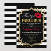 40e verjaardag - Forty Fabulous Zwart Rood Goud Kaart (Voorkant / Achterkant)