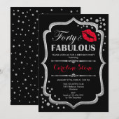 40e verjaardag - Forty Fabulous Zwart Rood Zilver Kaart (Voorkant / Achterkant)
