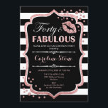 40e verjaardag - Forty Fabulous Zwart Roos Goud Kaart<br><div class="desc">40e verjaardag uitnodiging. Elegant zwart wit ontwerp met faux glitter roos goud. Beschikt over roze lippen kus,  zwarte witte strepen,  confetti en script lettertype. Perfect voor een elegant verjaardagsfeestje. Dertig Fabulous! Stuur me een bericht als je verder moet worden aangepast.</div>