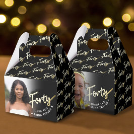 40e verjaardag Forty script goud zwart foto Bedankdoosjes