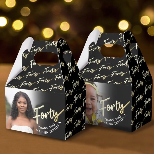 40e verjaardag Forty script goud zwart foto Bedankdoosjes