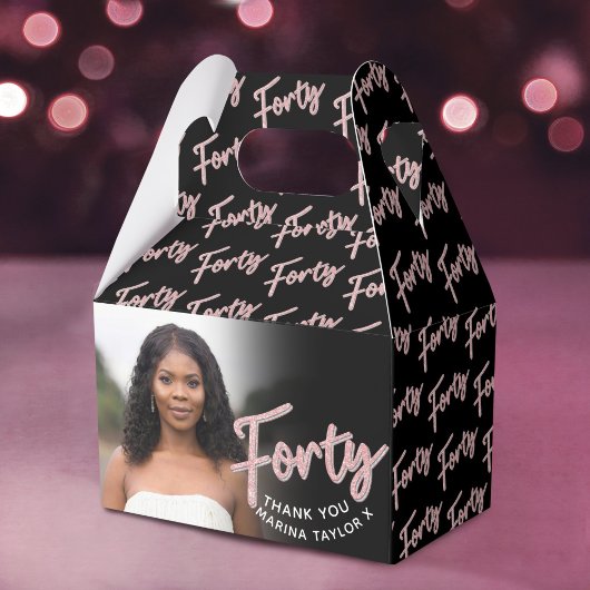 40e verjaardag Forty script roze zwart foto Bedankdoosjes