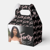 40e verjaardag Forty script roze zwart foto Bedankdoosjes (Voorkant Zijde)