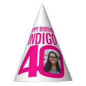 40e verjaardag foto aangepaste foto roze wit feesthoedjes (Voorkant)