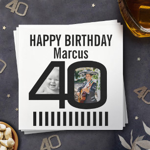 40e verjaardag foto Black Stripe 2 foto's feest Servet