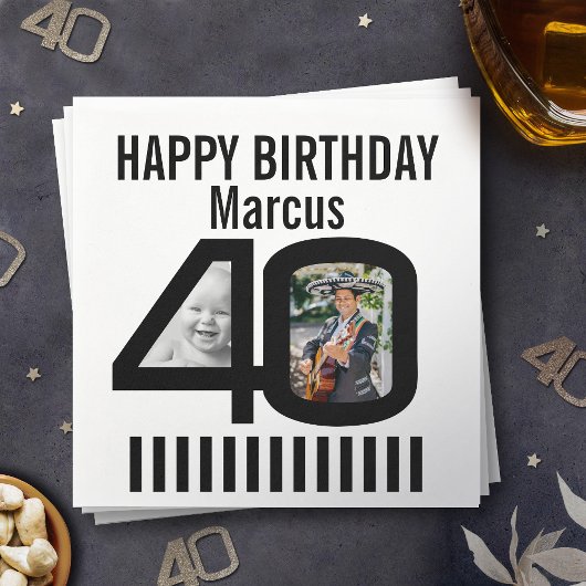 40e verjaardag foto Black Stripe 2 foto's feest Servet