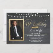 40e verjaardag Foto Chalk Rustic Gold Invitation Kaart (Voorkant)