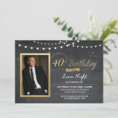 40e verjaardag Foto Chalk Rustic Gold Invitation Kaart (Staand voorkant)
