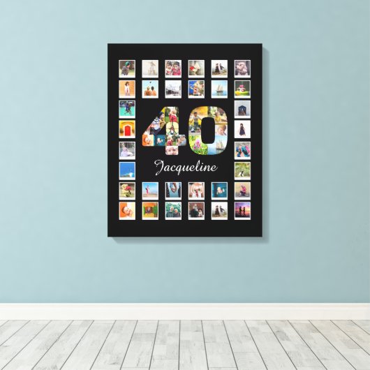 40e verjaardag Foto Collage 47 Foto's Canvas Afdruk (Insitu (Houten vloer))