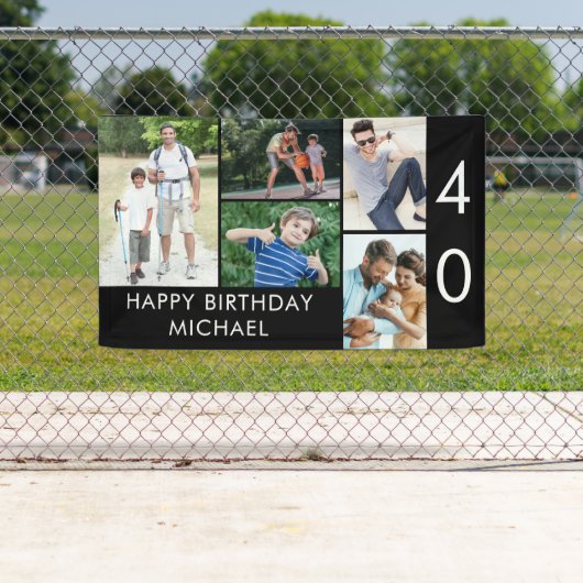 40e verjaardag Foto Collage 5 Afbeelding Zwart wit Spandoek (Insitu)
