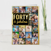 40e verjaardag Foto Collage Black en Gold Folie Wenskaart (Voorkant)