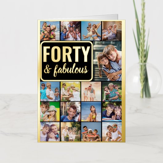 40e verjaardag Foto Collage Black en Gold Folie Wenskaart (Voorkant)