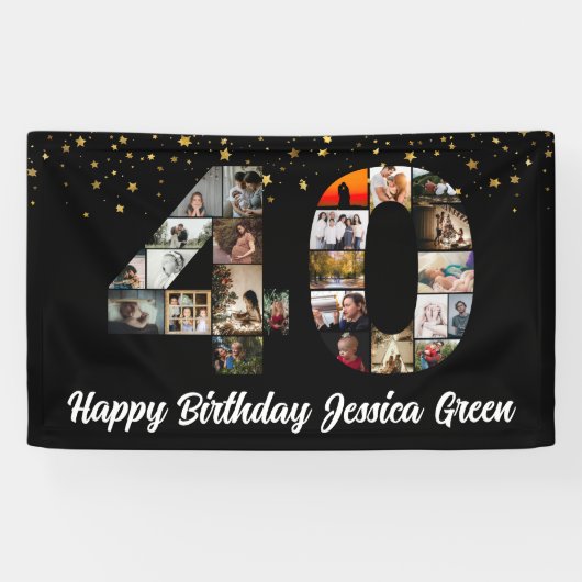 40e verjaardag Foto Collage gelukkig verjaardagsev Spandoek (Horizontaal)