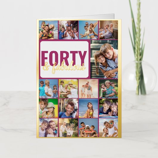 40e verjaardag Foto Collage Pink en Gold Folie Wenskaart (Voorkant)