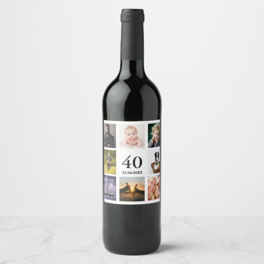 40e verjaardag foto collage wijn etiket (Voorkant)