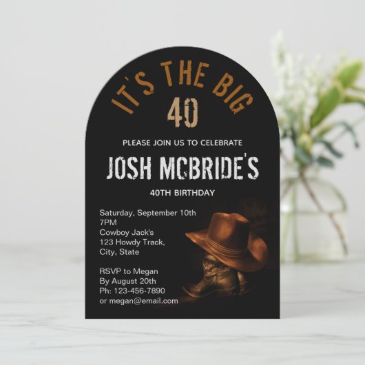 40e Verjaardag Foto Cowboy Pet Laarzen Mannelijk Kaart (Staand voorkant)