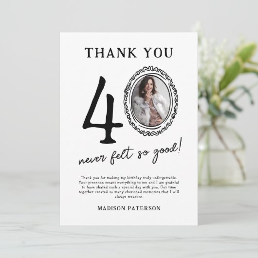 40e verjaardag foto dank je wel kaart (Staand voorkant)