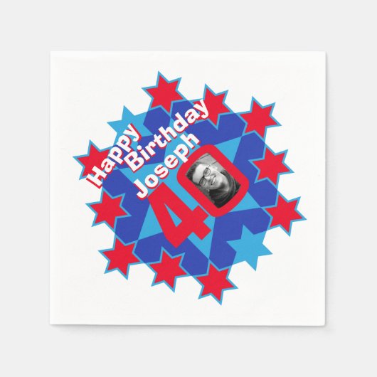 40e verjaardag foto en naam rode ster napkins servet (Voorkant)