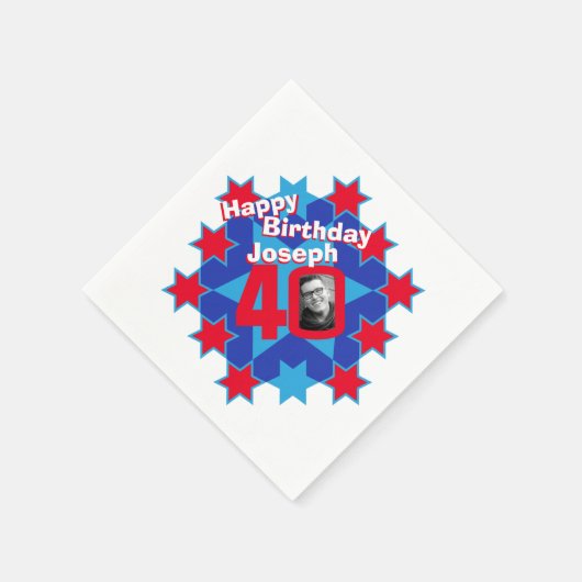 40e verjaardag foto en naam rode ster napkins servet (Hoek)