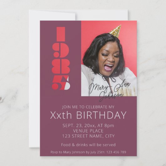 40e verjaardag foto geboren in 1985 paarse kaart (Voorkant)